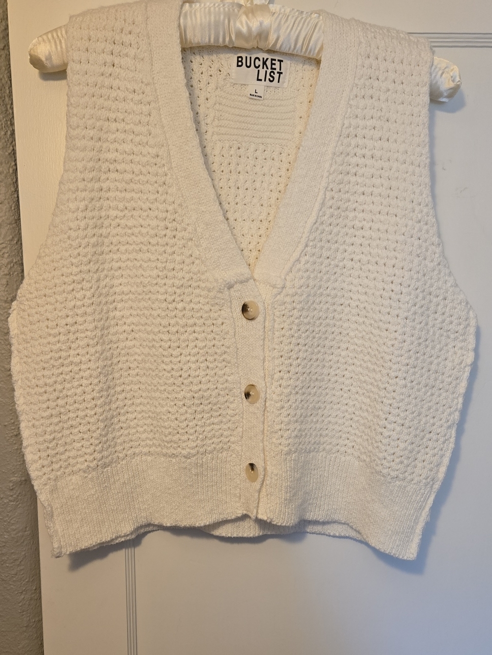 BUCKETLIST Women's Cream Knit Button Front Sweater Vest
